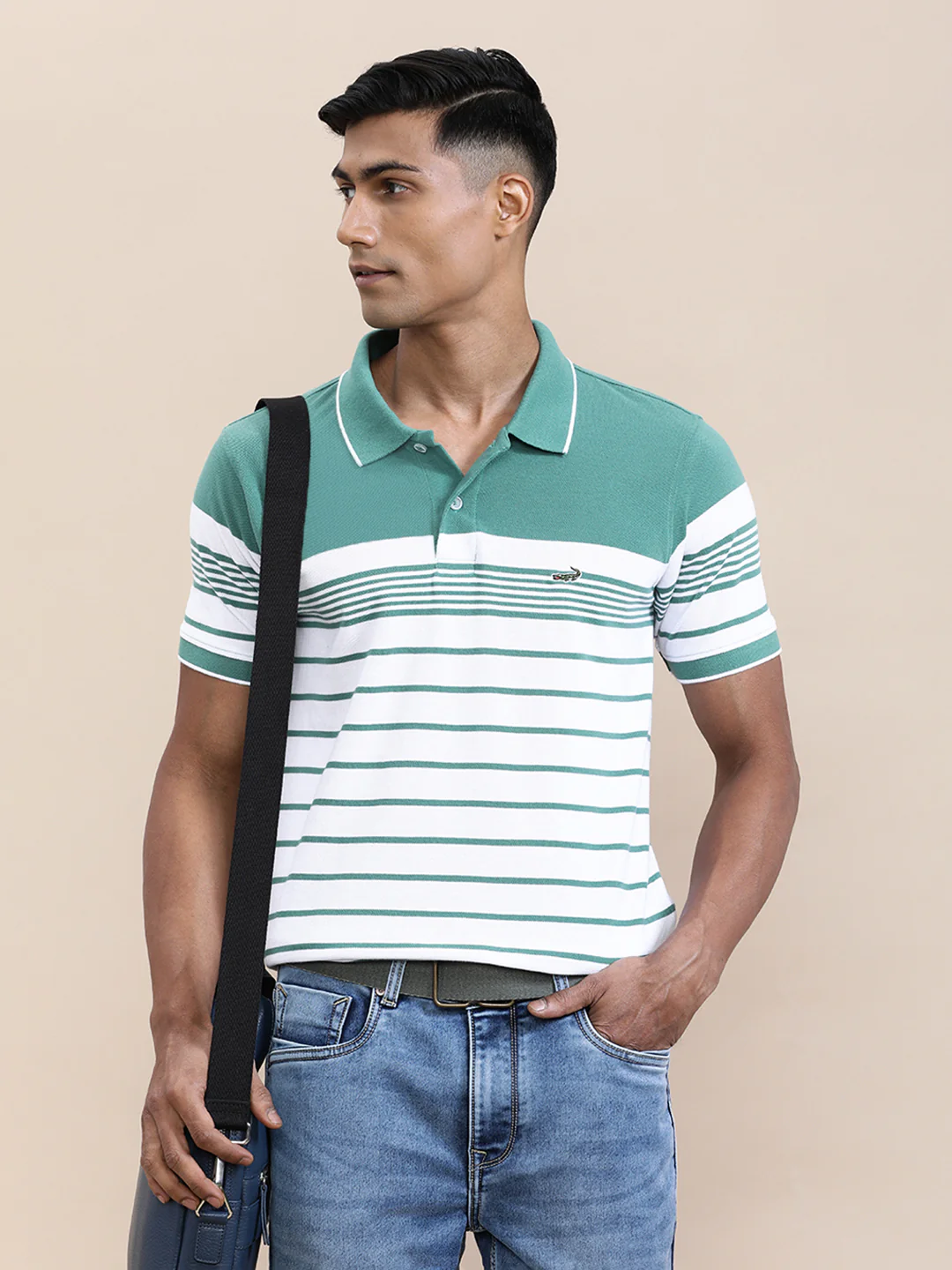 Slim Fit Green ENG-Striper T-Shirt