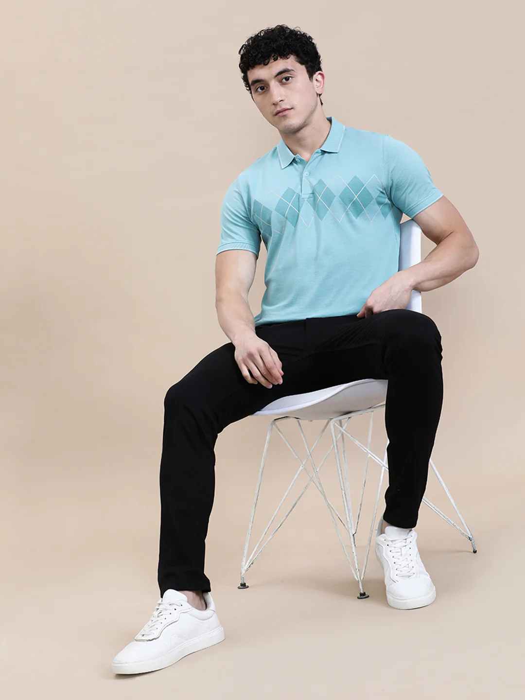 Chest Diamond Panel Print Slim Fit Polo