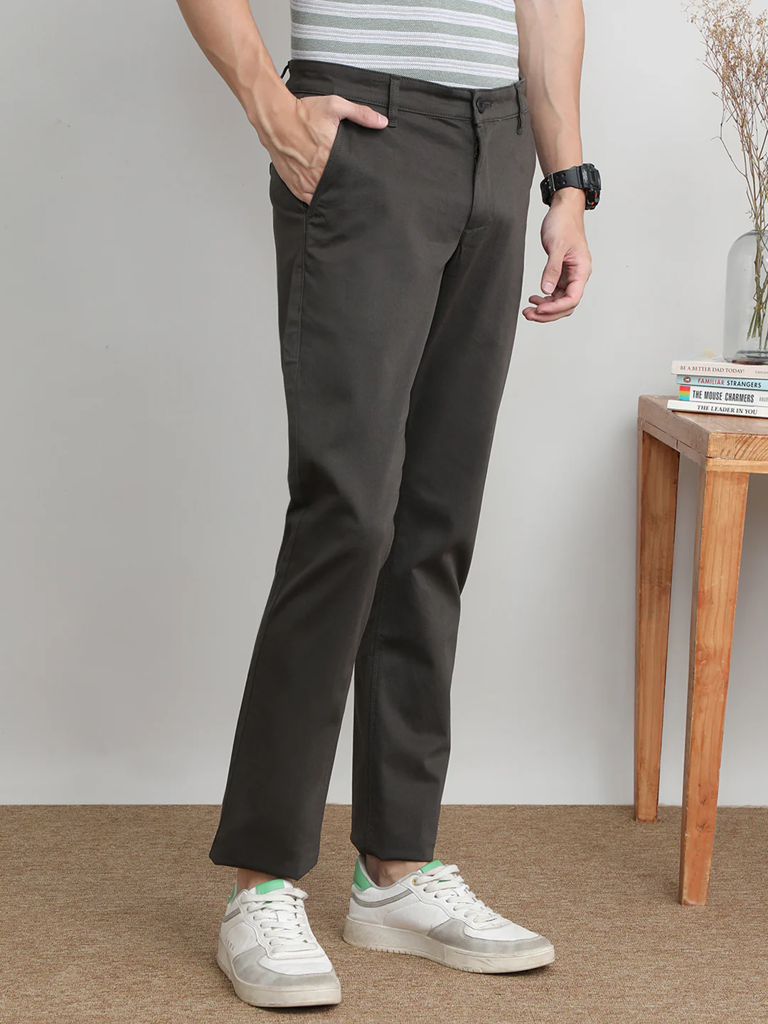 Solid Casual Grey Trouser