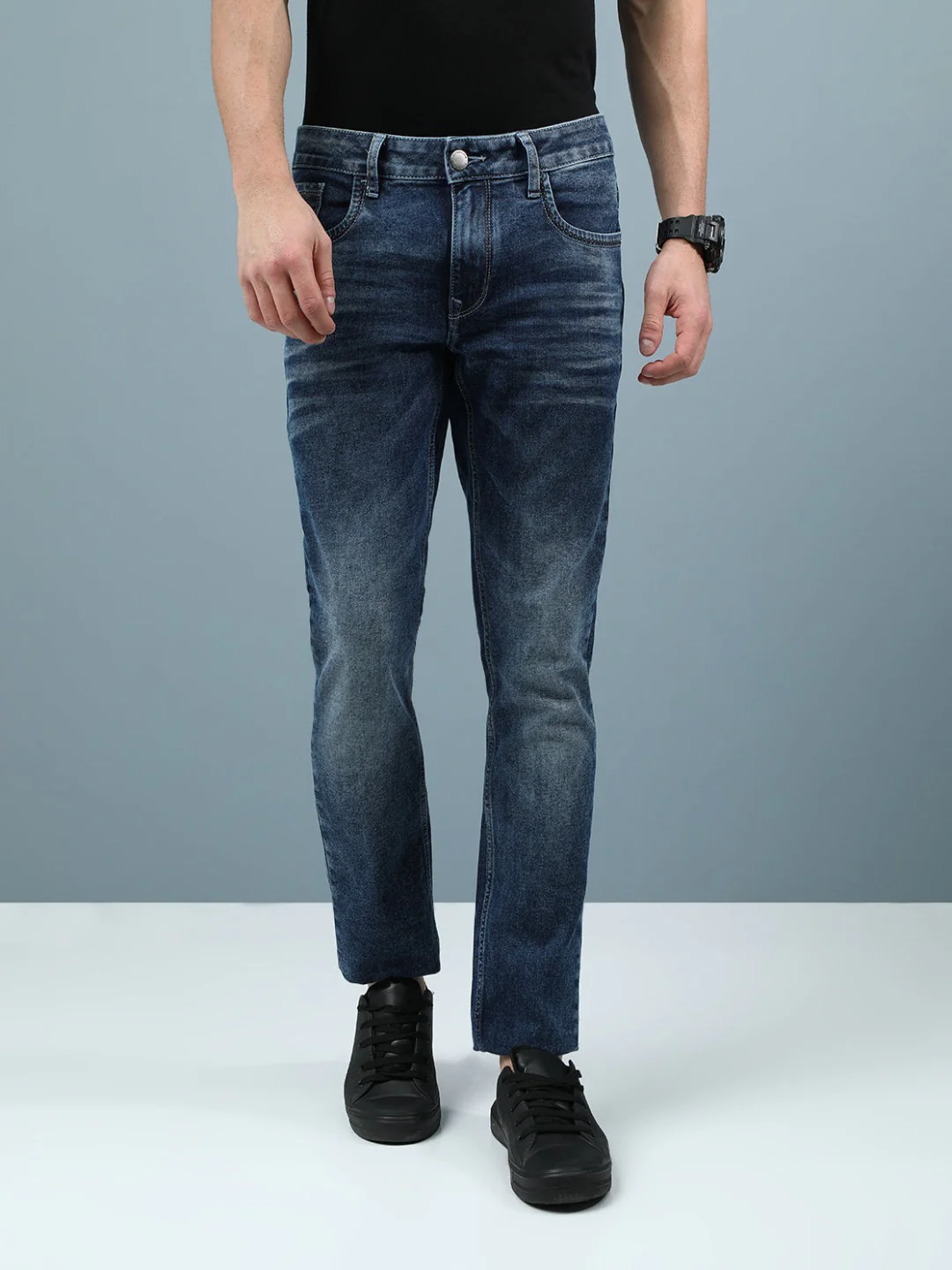 Dark Indigo Navy Solid Mid Rise Slim Fit Jean