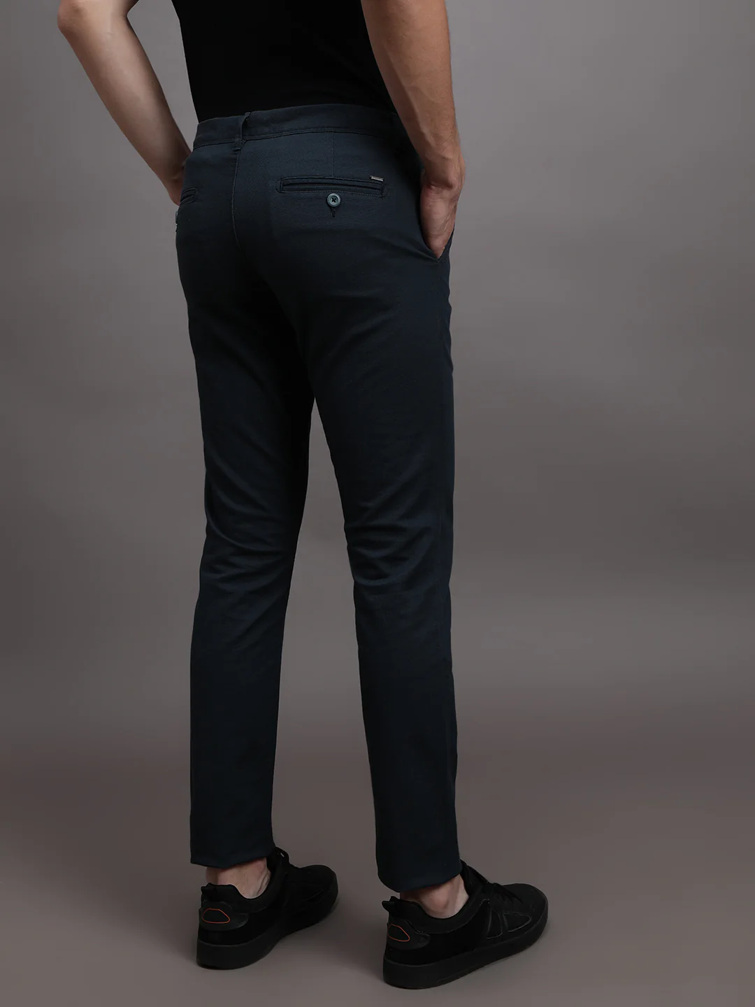 Dark Navy Solid Casual Trouser