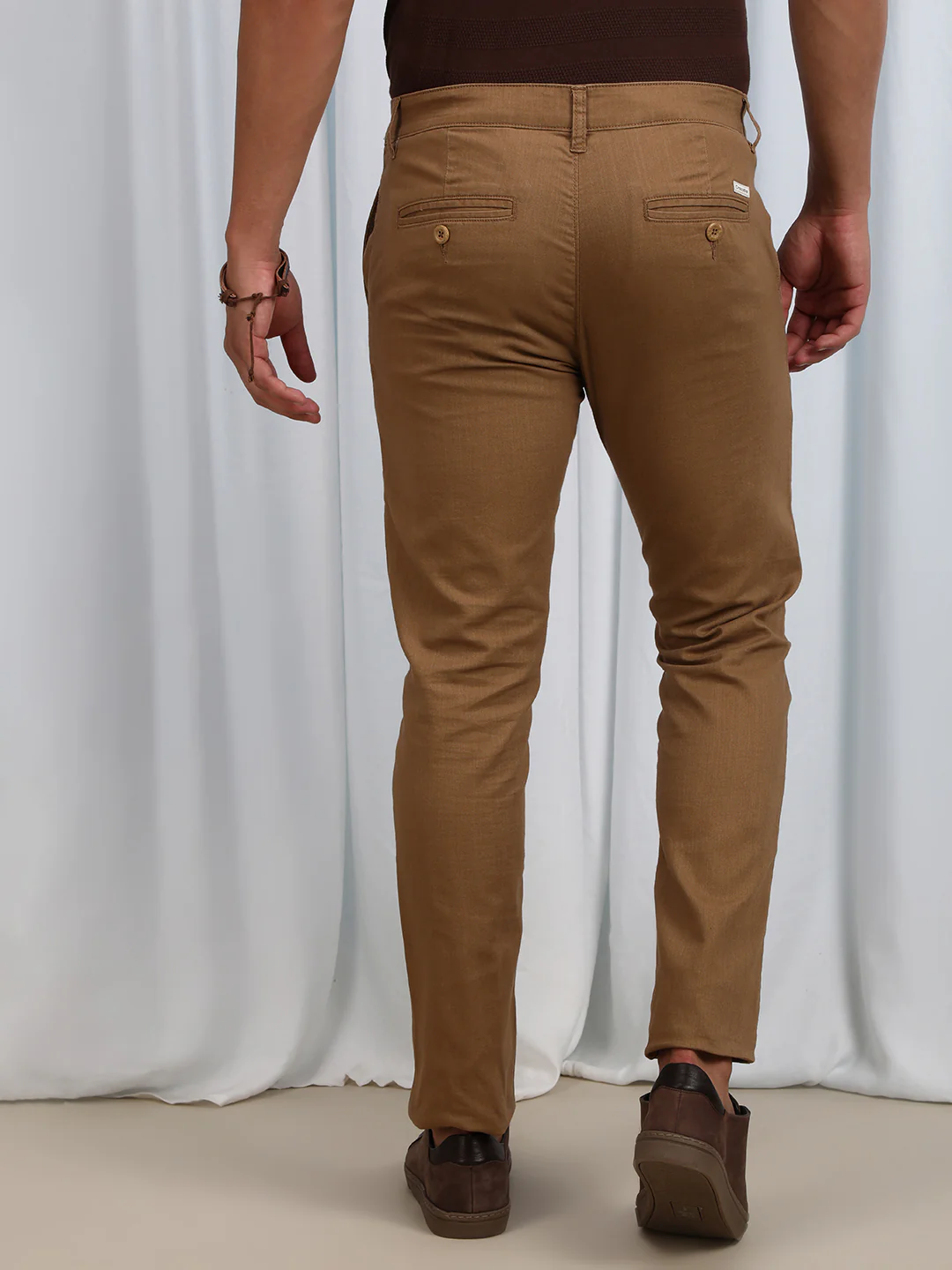 Brown Solid Slim Fit Casual Trouser