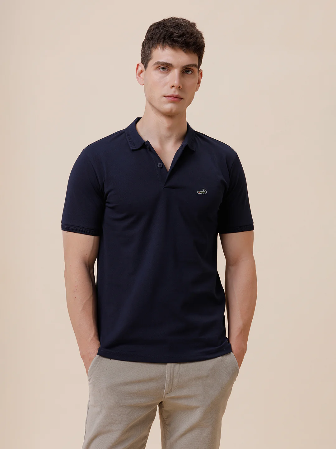 Solid Half Sleeve Casual Navy Polo T-Shirt