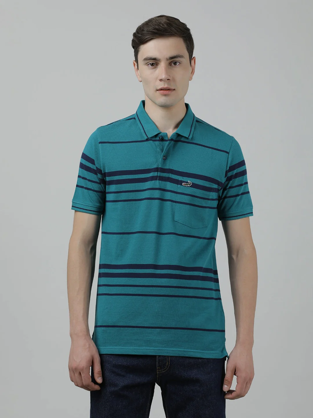 Casual Green Striped Polo T-Shirt