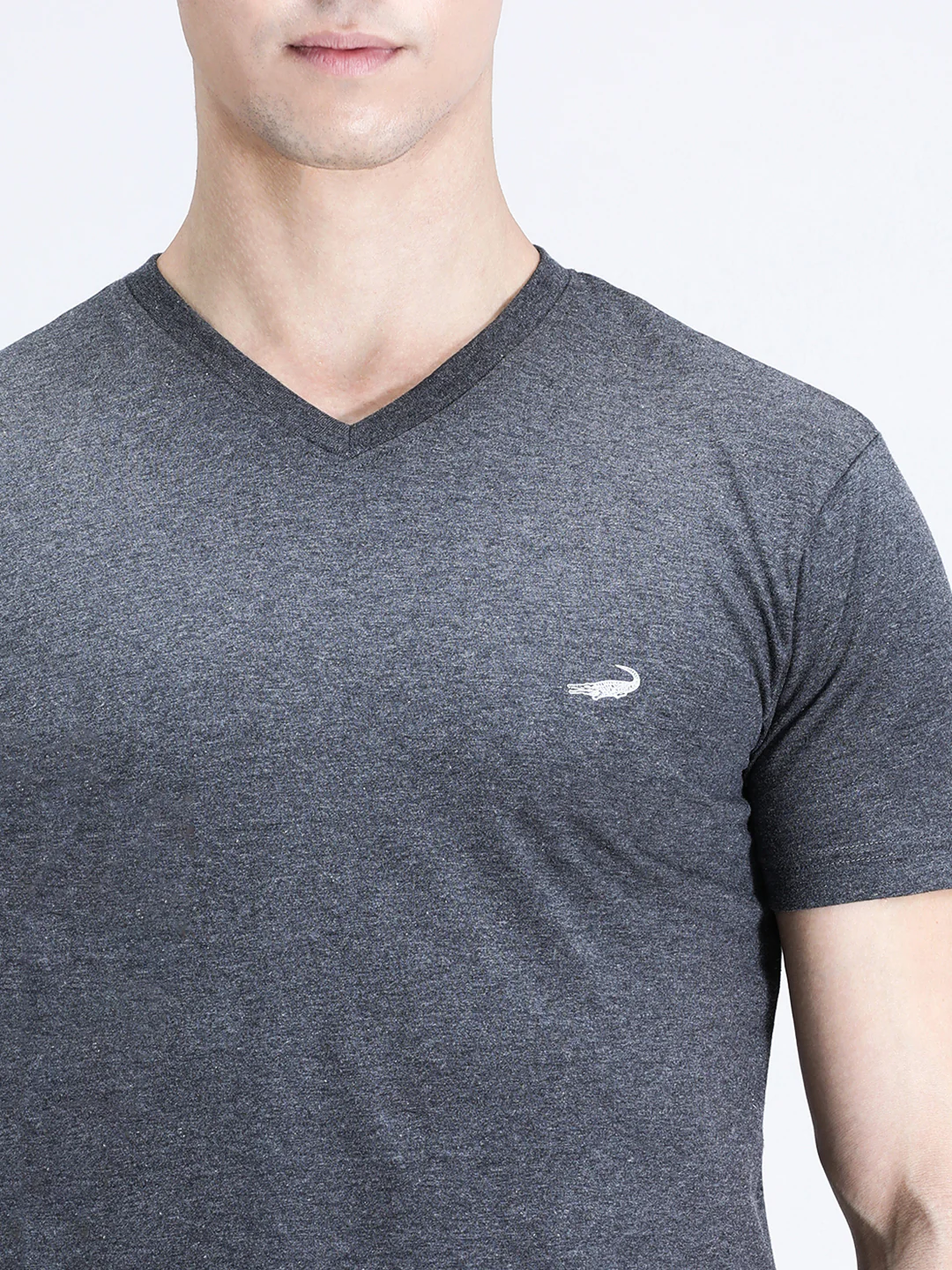 Charcoal Melange Grey Solid Casual T-Shirt