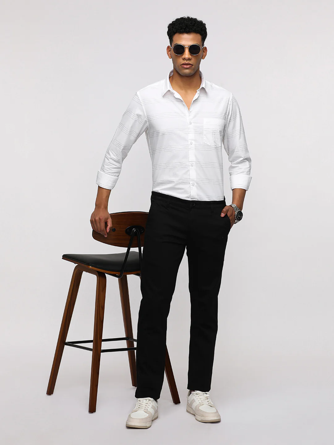 Slim Fit White Striped Shirt for Sporty Style