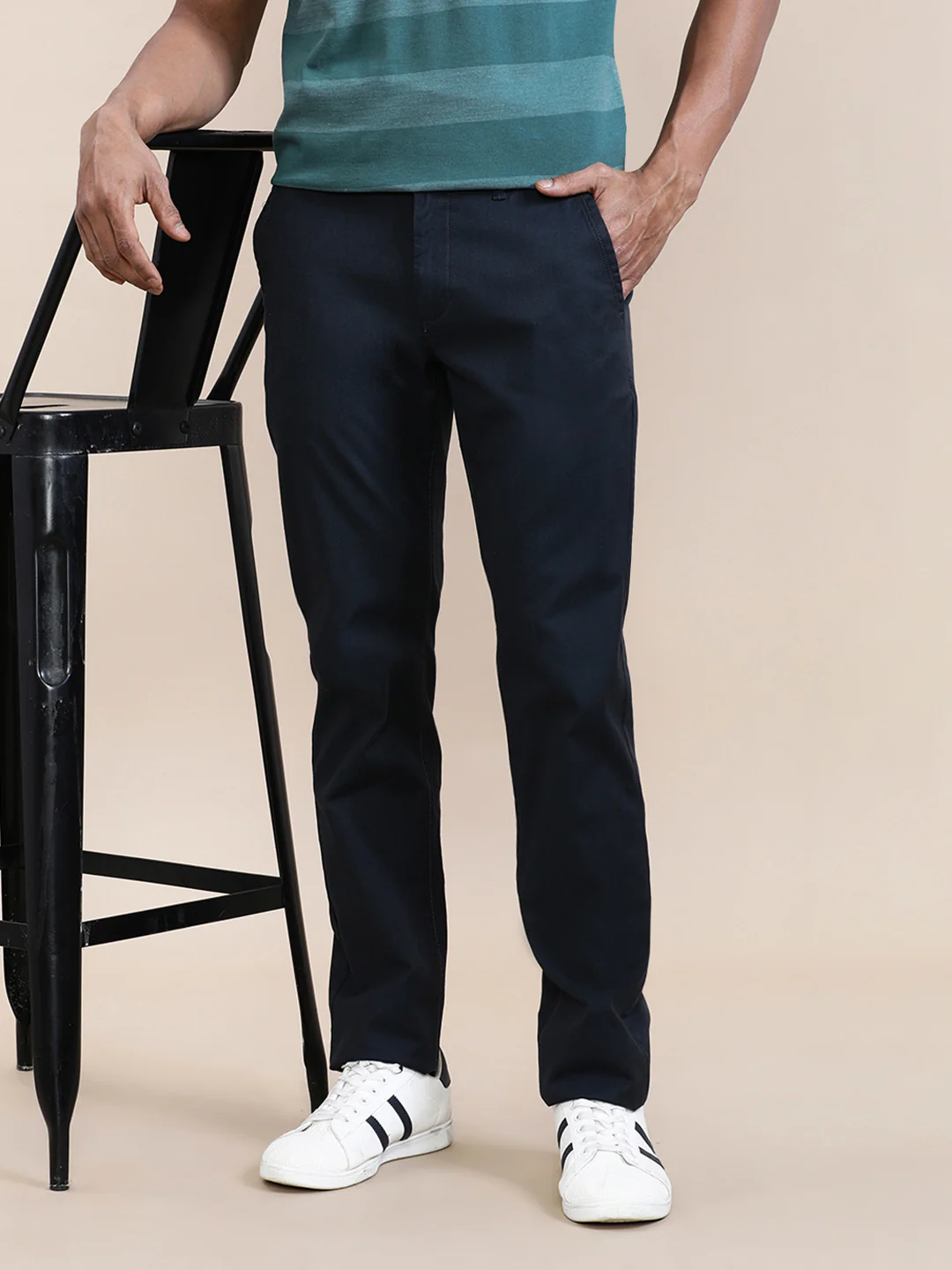 Premium Tone Textured Slim Fit Pants Navy