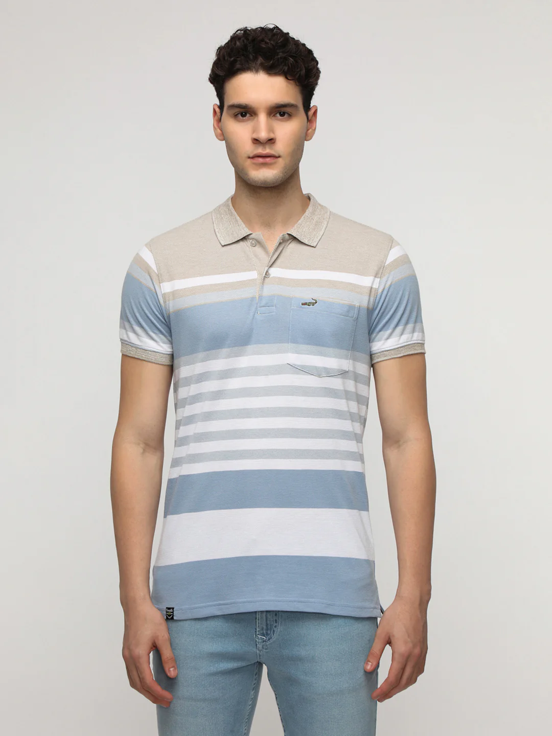 Engineered Striped New Wheat Slim T-Shirt with Cotton Poly Blend