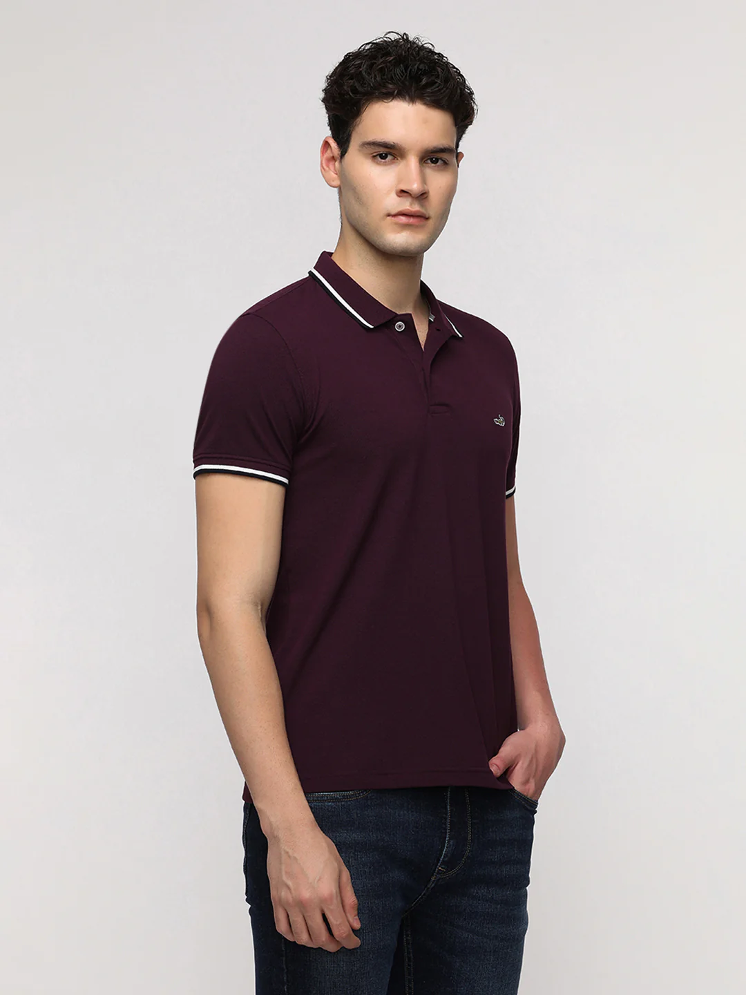 Solid Strecth Polo T-Shirt in Wine