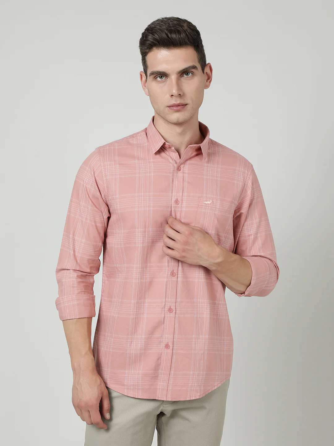 Peach Checked Full Sleeve 100% Cotton Shirt
