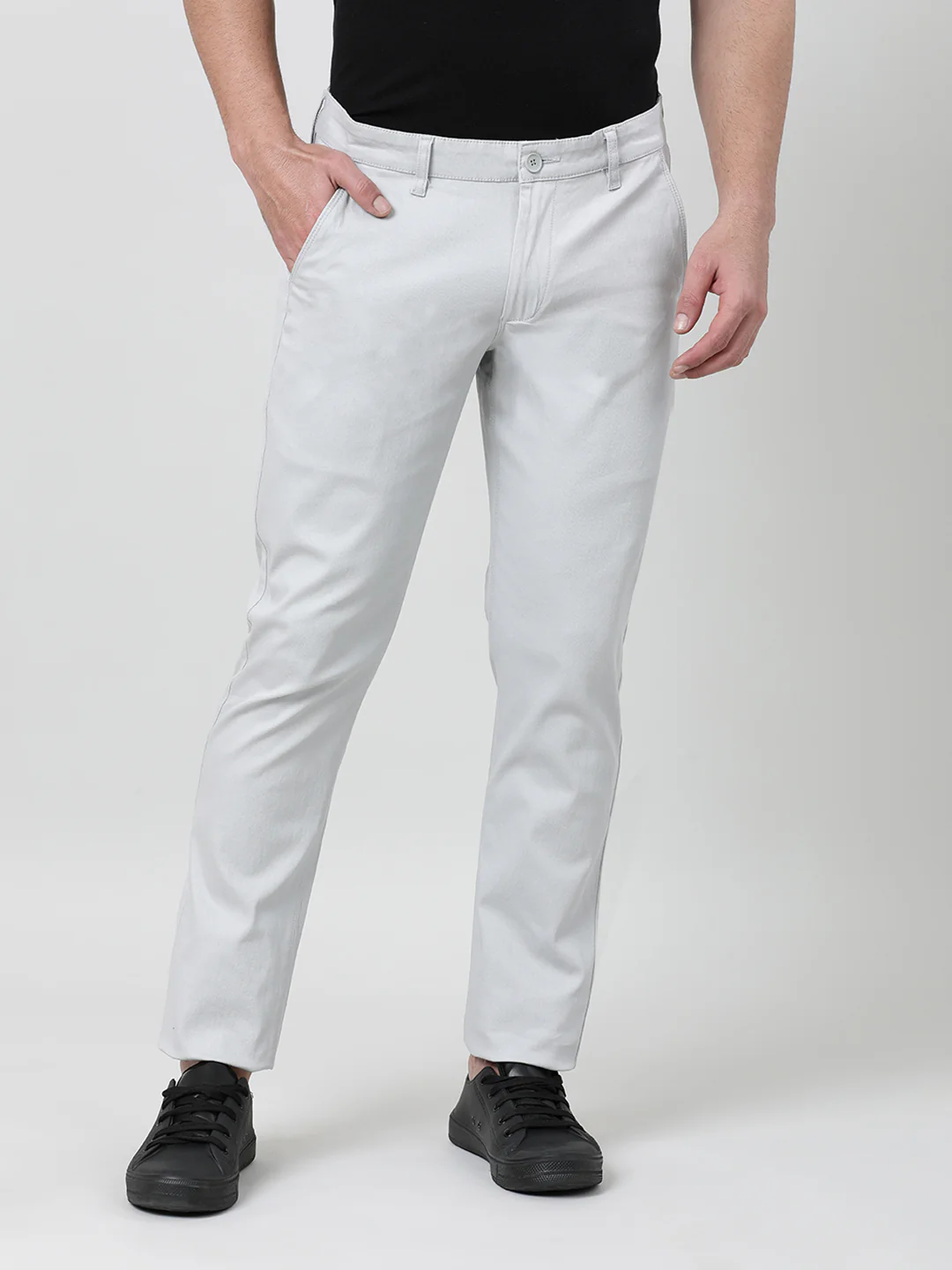 Solid Slim Fit Casual Cream Trouser