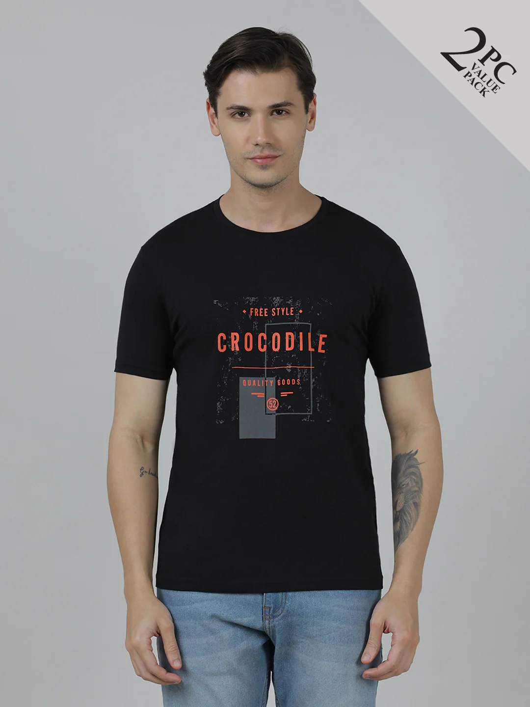 Typography Printed Pack Of 2 Slim Fit Cotton T-shirts