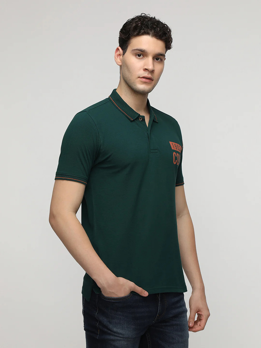 Placement Stripe Printed Polo T-Shirt in Green