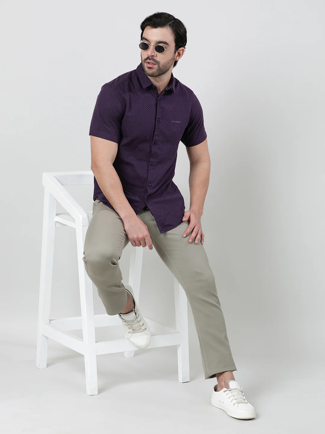 Wine Brown Printed Half Sleeve 100% Cotton Shirt