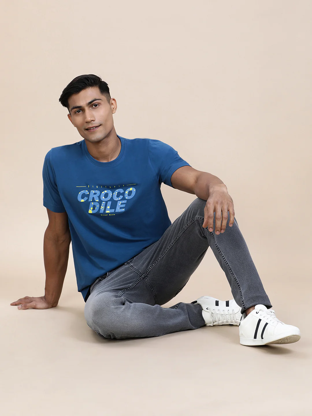 Chest HD Print Slim Fit T-Shirt Blue