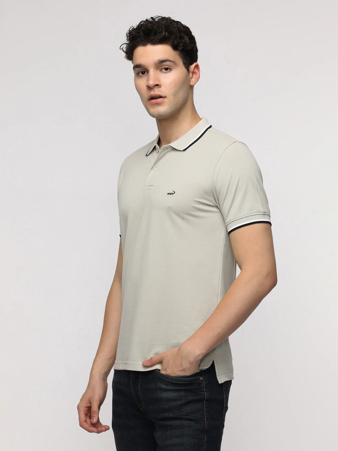 Solid Strecth Polo T-Shirt in Oatmeal