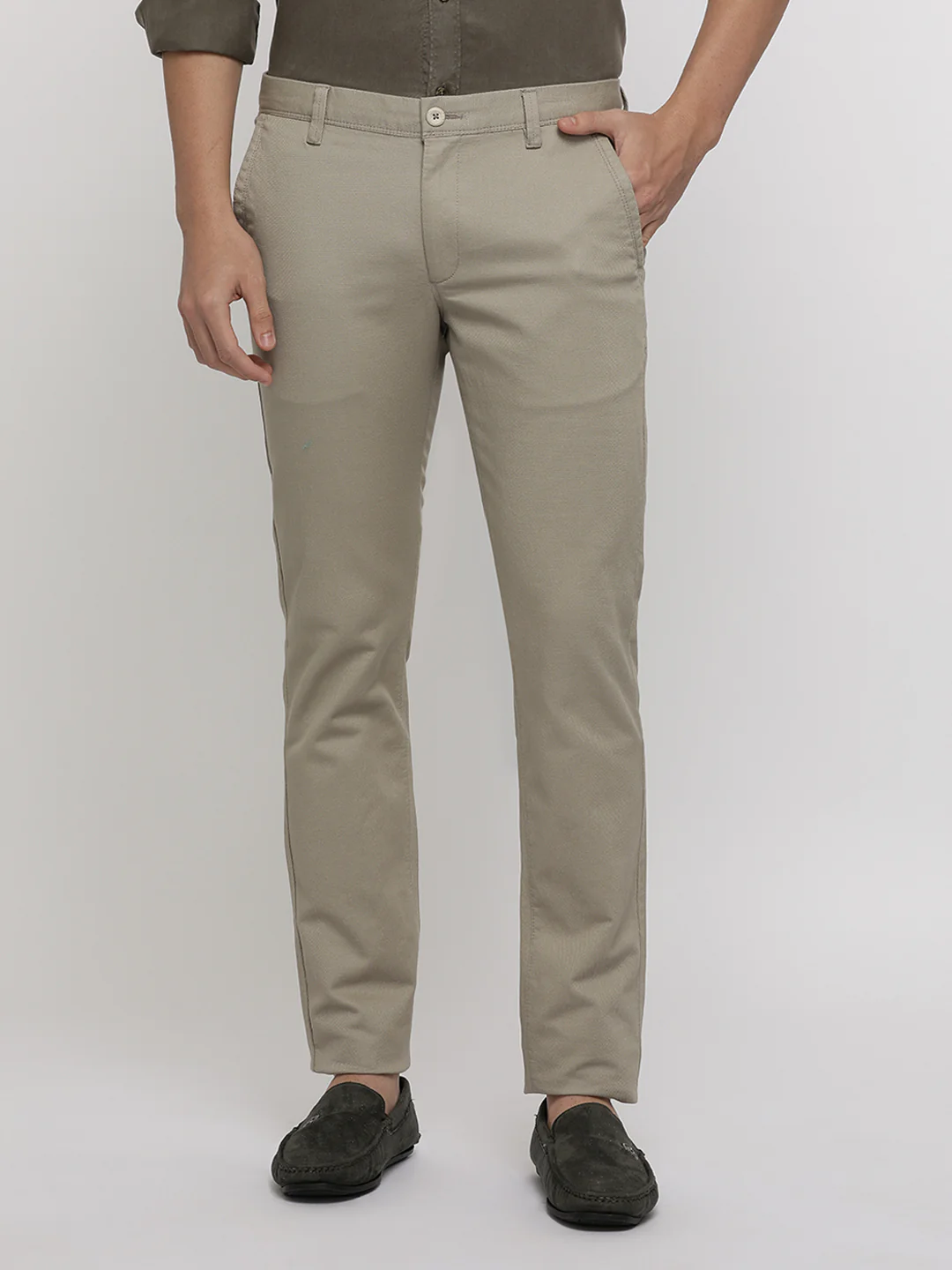 Beige Textured Stretch Trouser