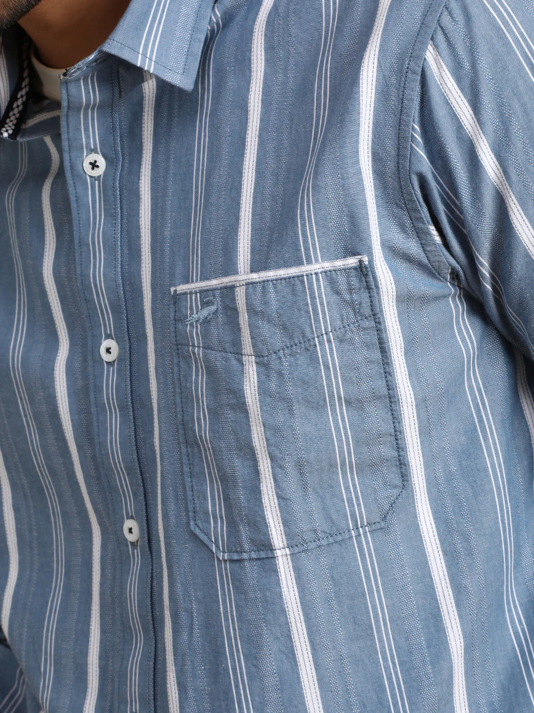 Blue Casual Striped Full Sleeve 100% Cotton Shirt