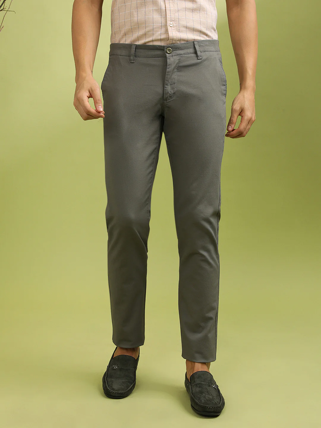 Dark Grey Solid Casual Slim Fit Trouser