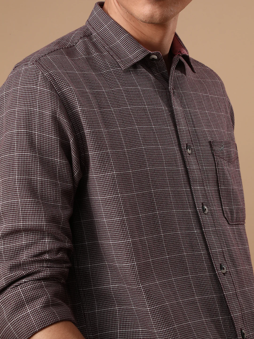 Casual Maroon Checked Full Sleeve 100% Cotton Shirt