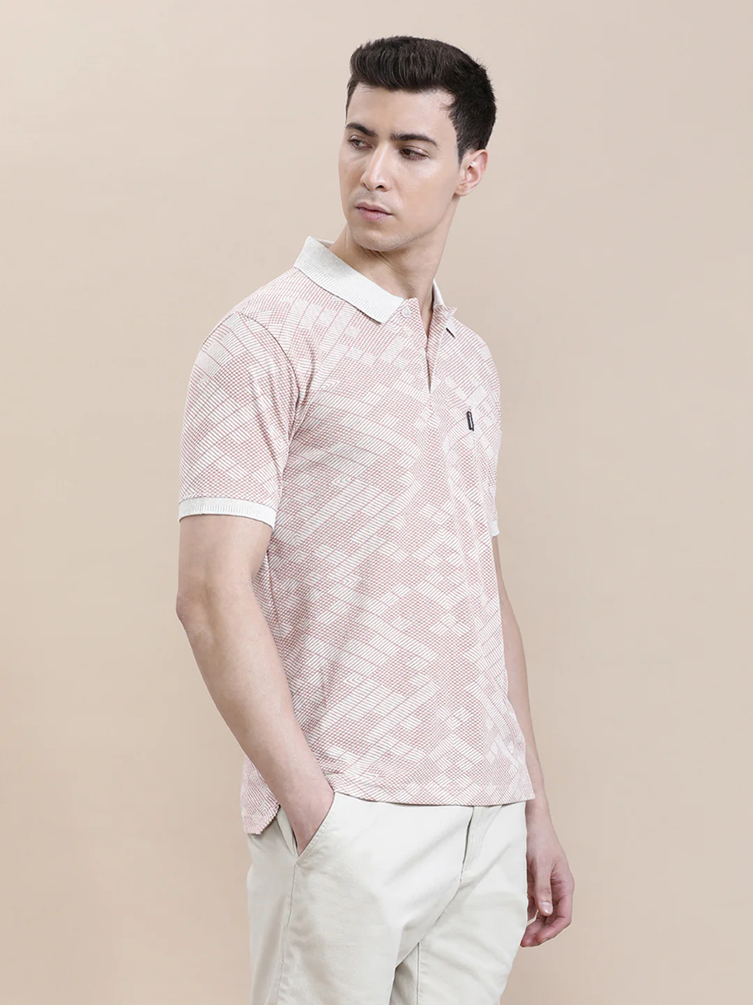 Geometric AOP Slim Fit Polo Pink