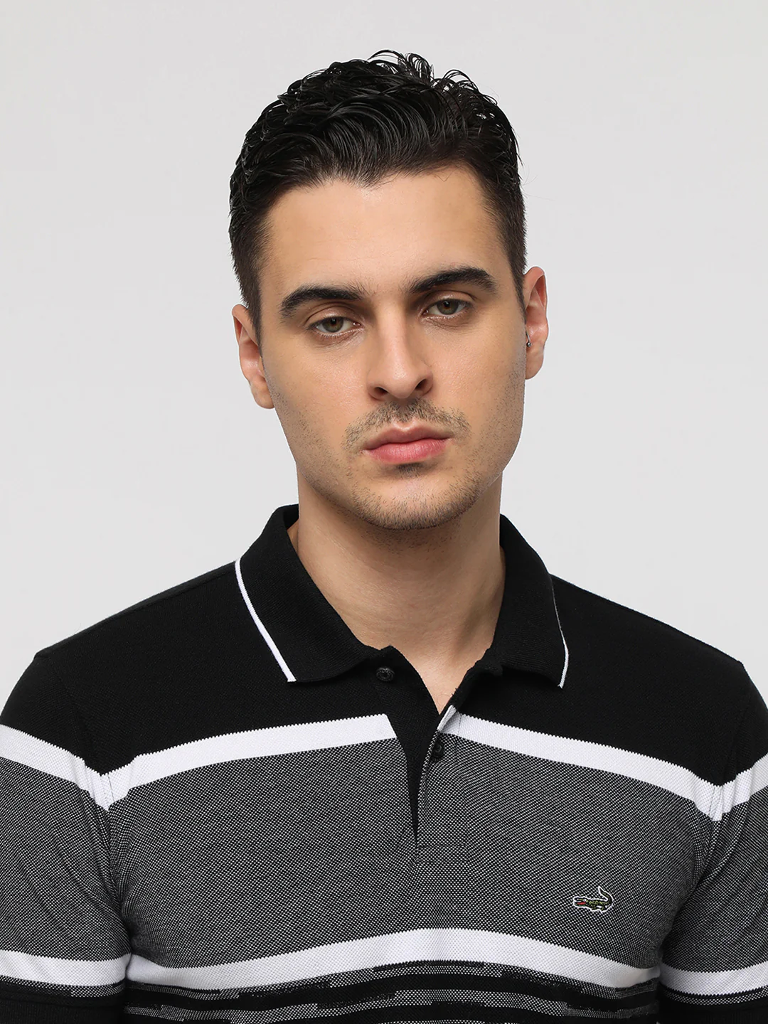 Engineered Striped Black Slim T-Shirt with Cotton Poly Blend