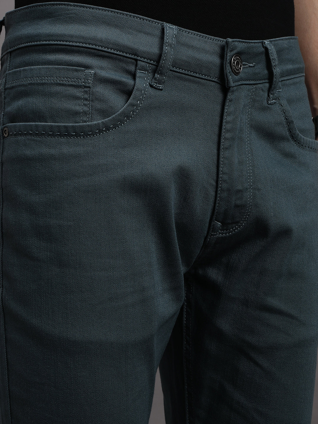 Teal Green Solid Mid Rise Slim Fit Jean