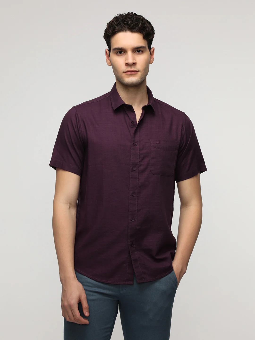 Wine Essential Solid Half Sleeve Shirt