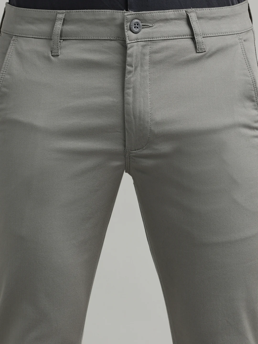 Grey Solid Slim Fit Trouser