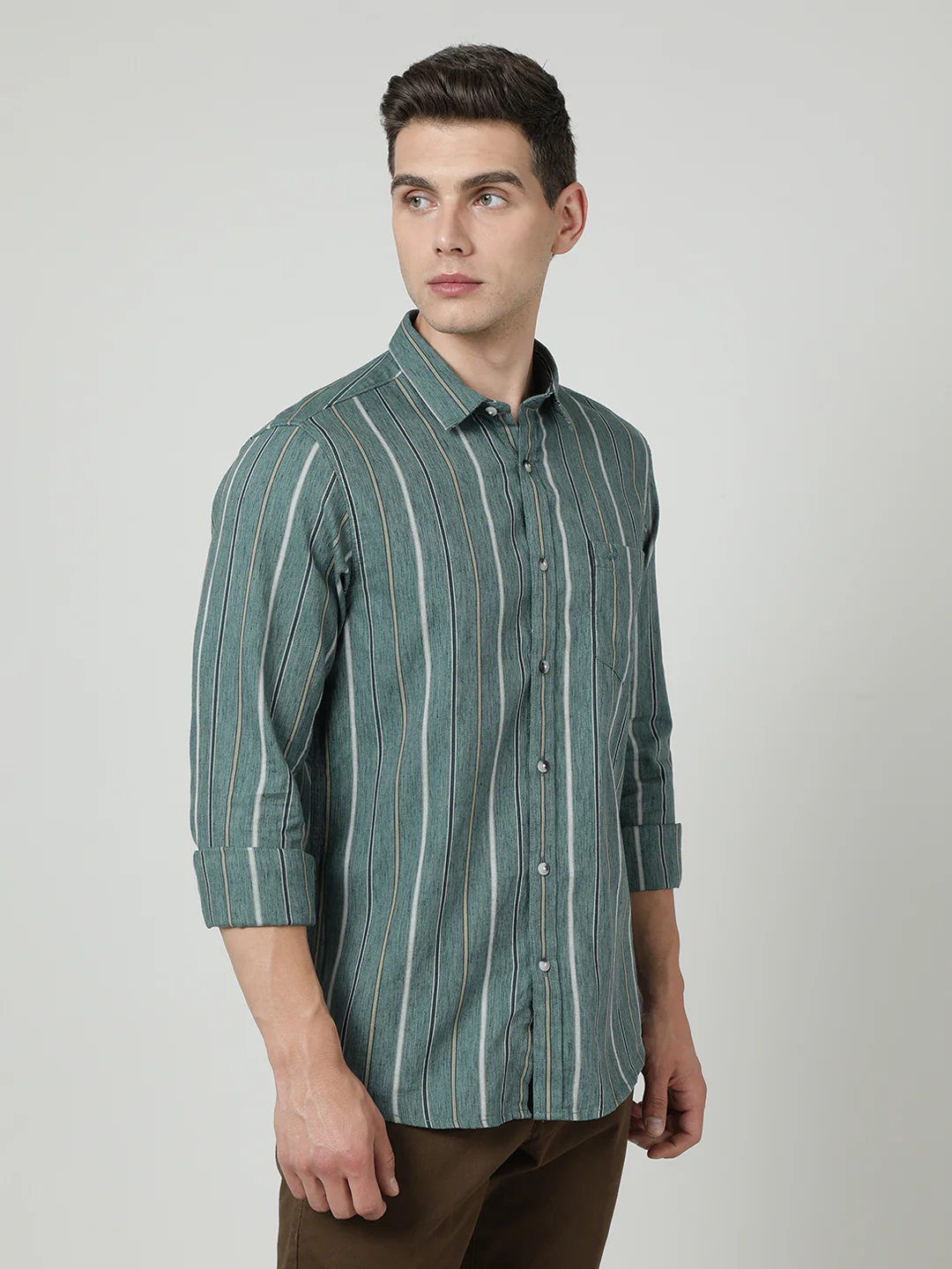Green Striped Full Sleeve Shirt