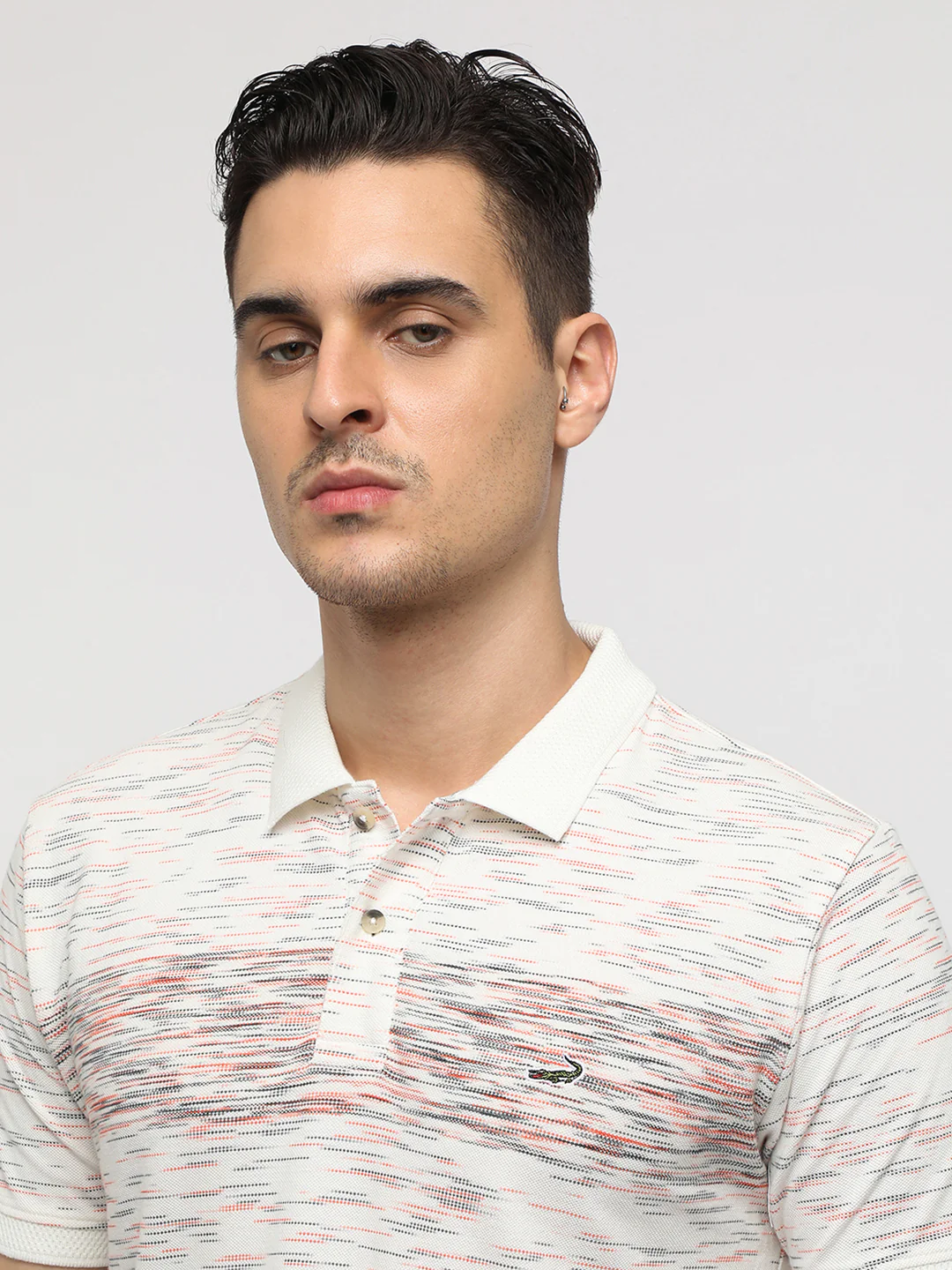 Engineered Striped White Slim T-Shirt with Cotton Poly Blend