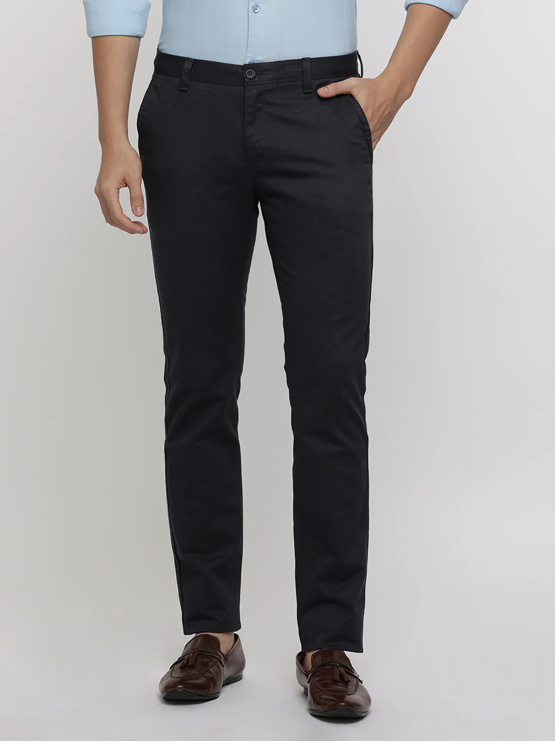 Dark Grey Textured Stretch Trouser