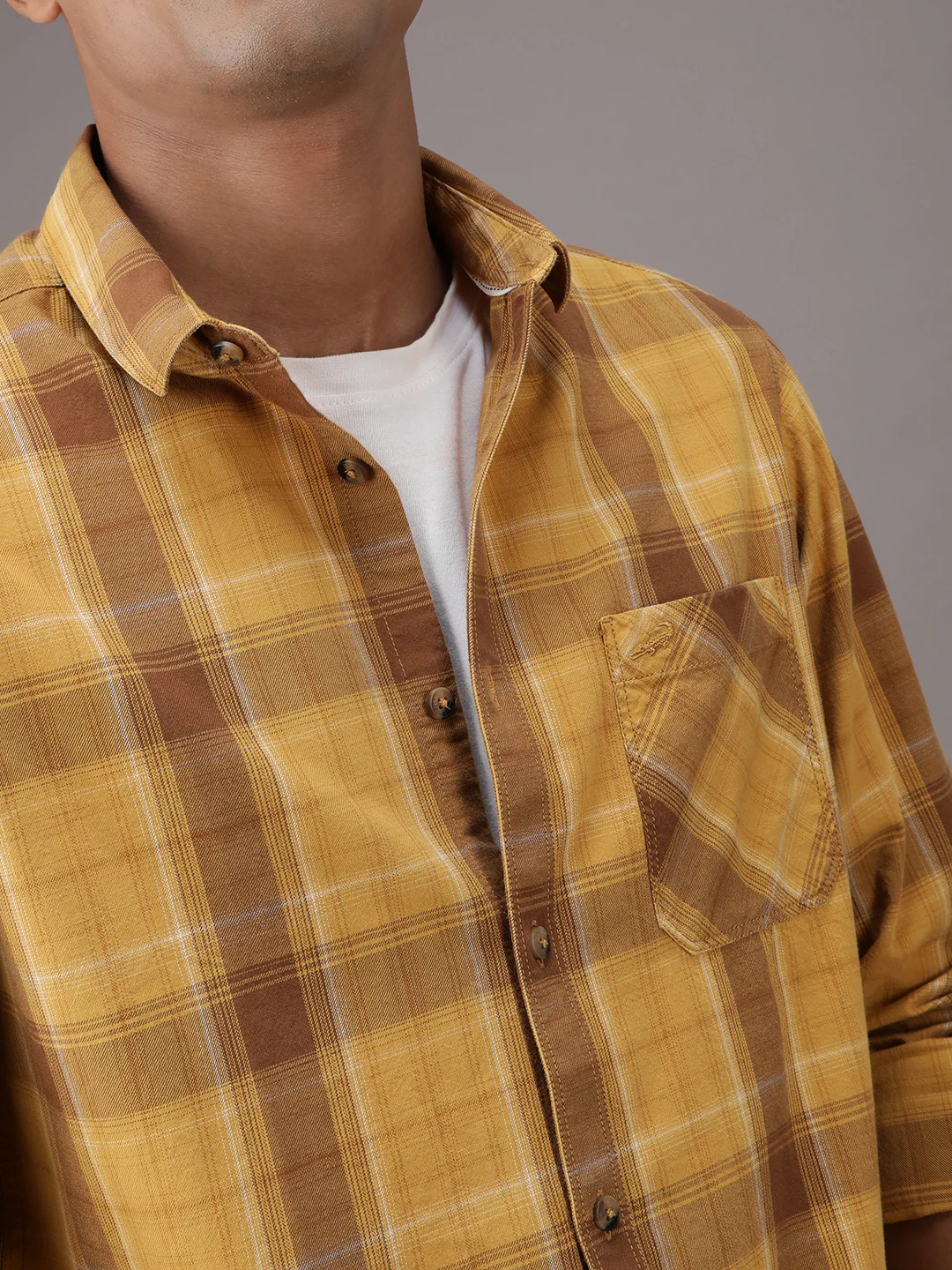 Yellow Checked Casual Full Sleeve 100% Cotton Shirt