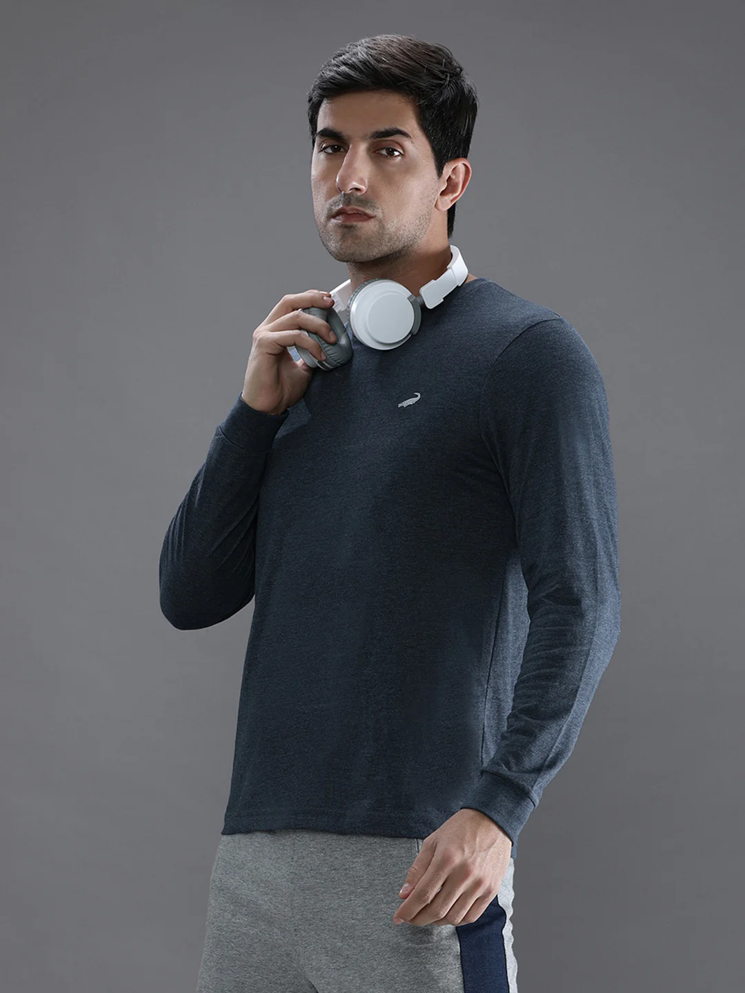 Denim Melange Casual Blue Solid T-Shirt