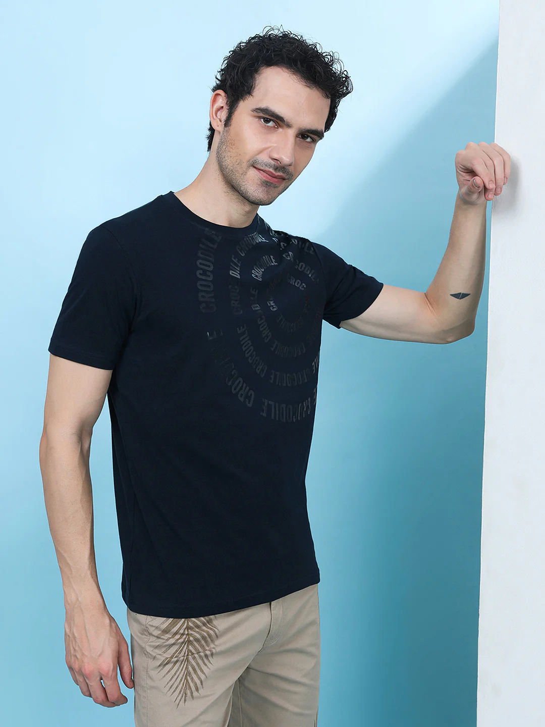 Navy Printed Casual T-Shirt