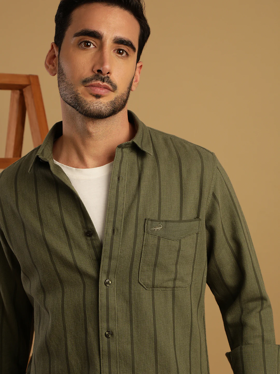 Green Striped Full Sleeve 100% Cotton Shirt