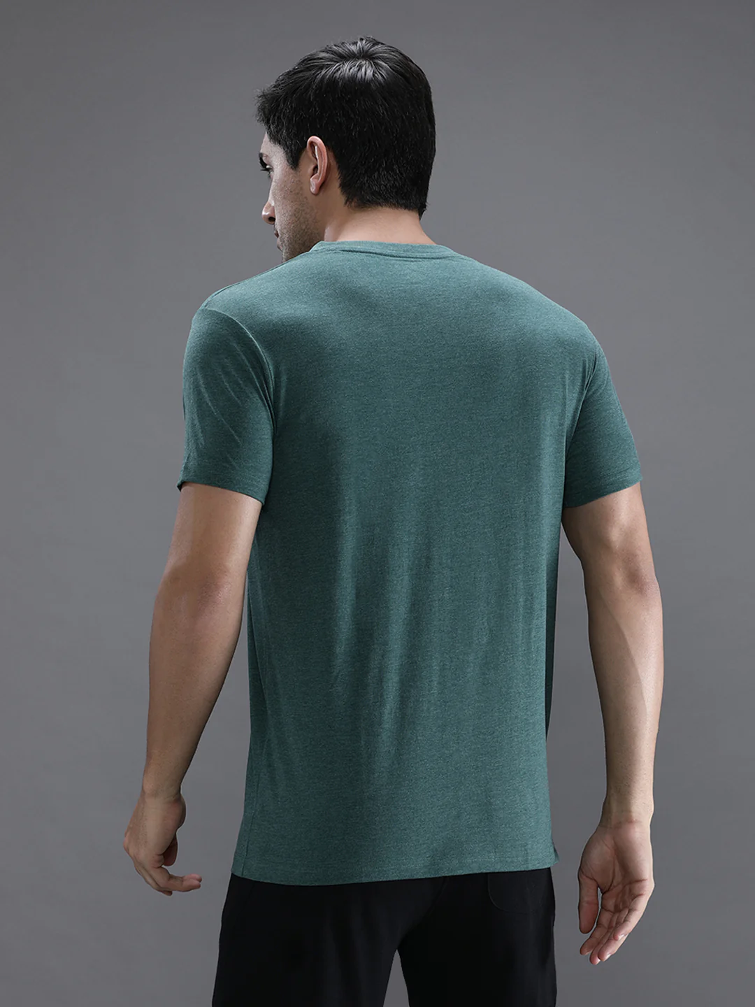 Green Melange Casual Solid T-Shirt