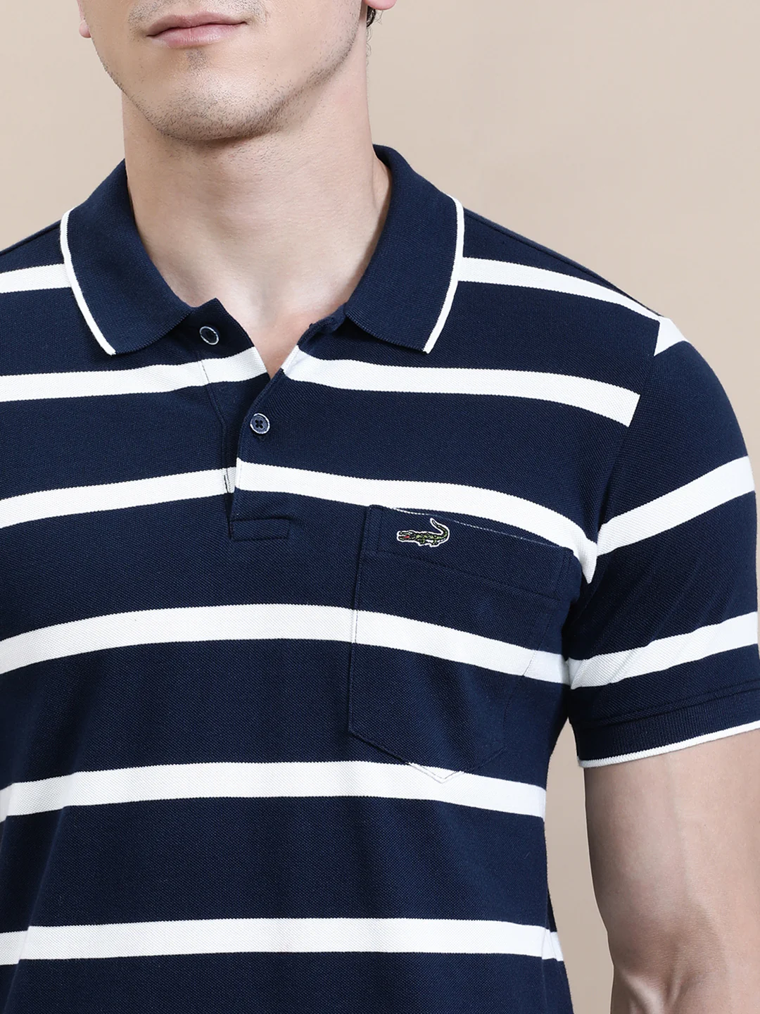 Classic Striped Slim Fit Polo Blue