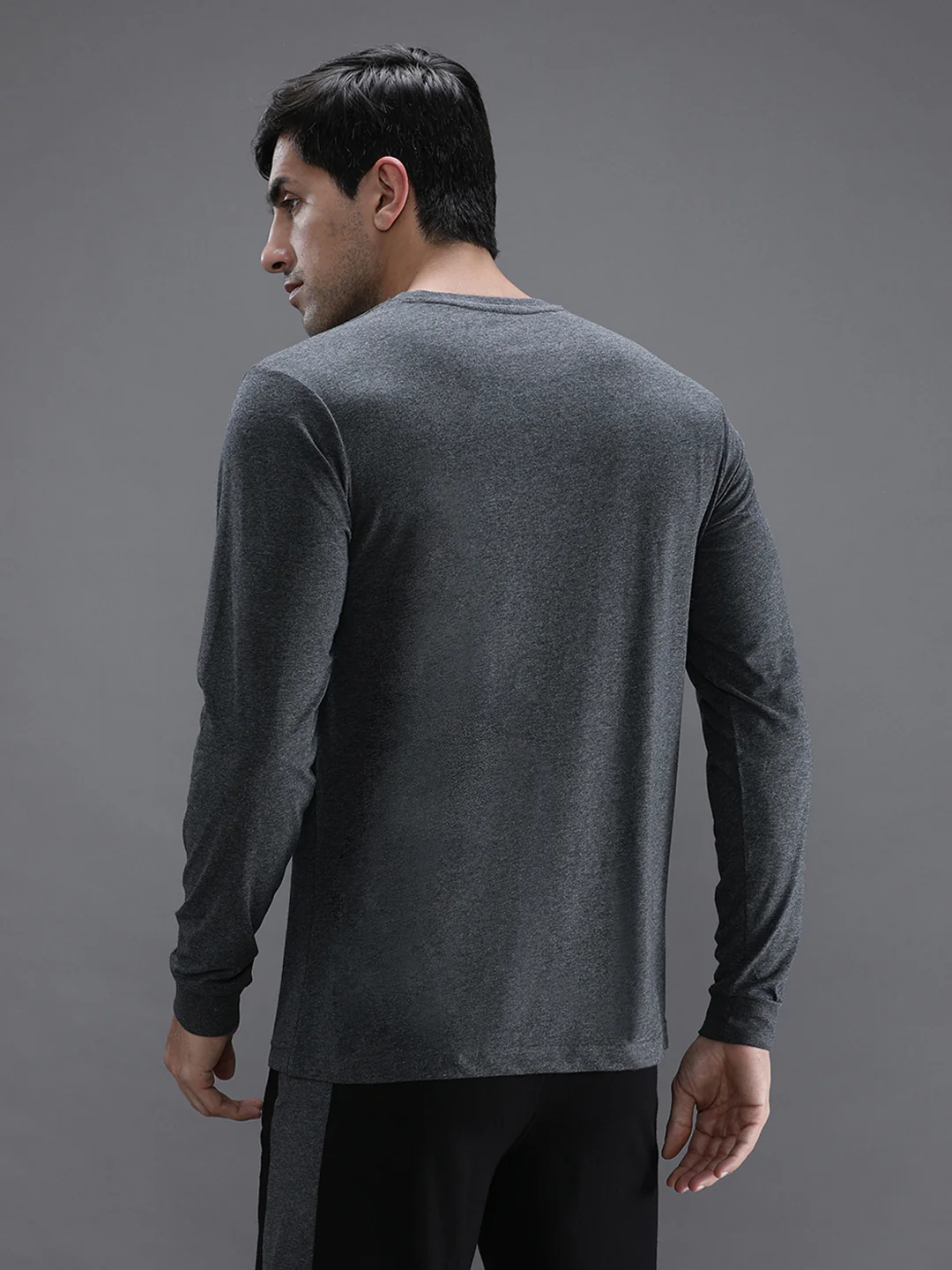 Casual Charcoal Melange Grey Solid T-Shirt