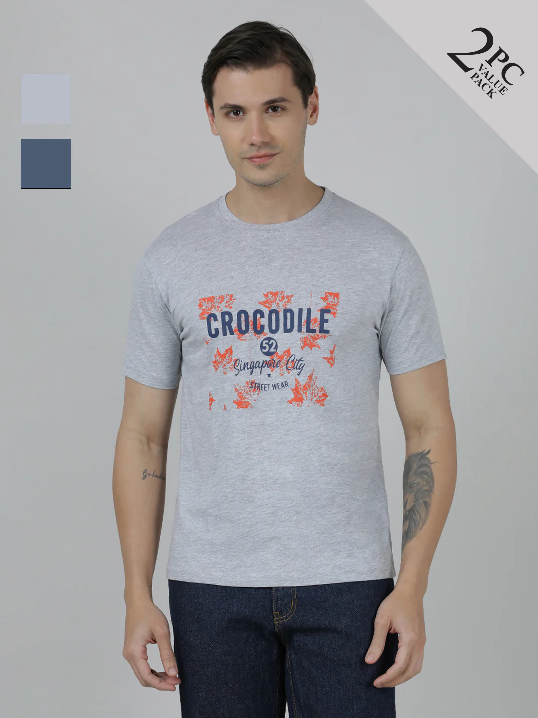 Pack Of 2 Typography Printed Cotton Slim Fit T-shirts