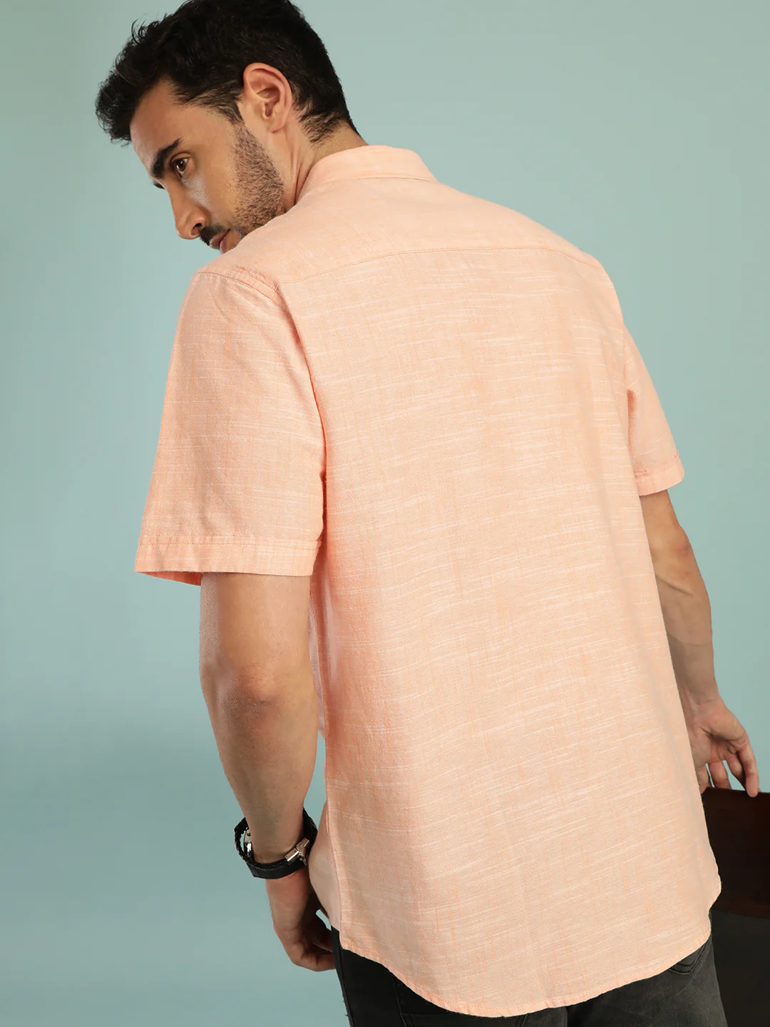 Orange Solid Half Sleeve 100% Cotton Shirt