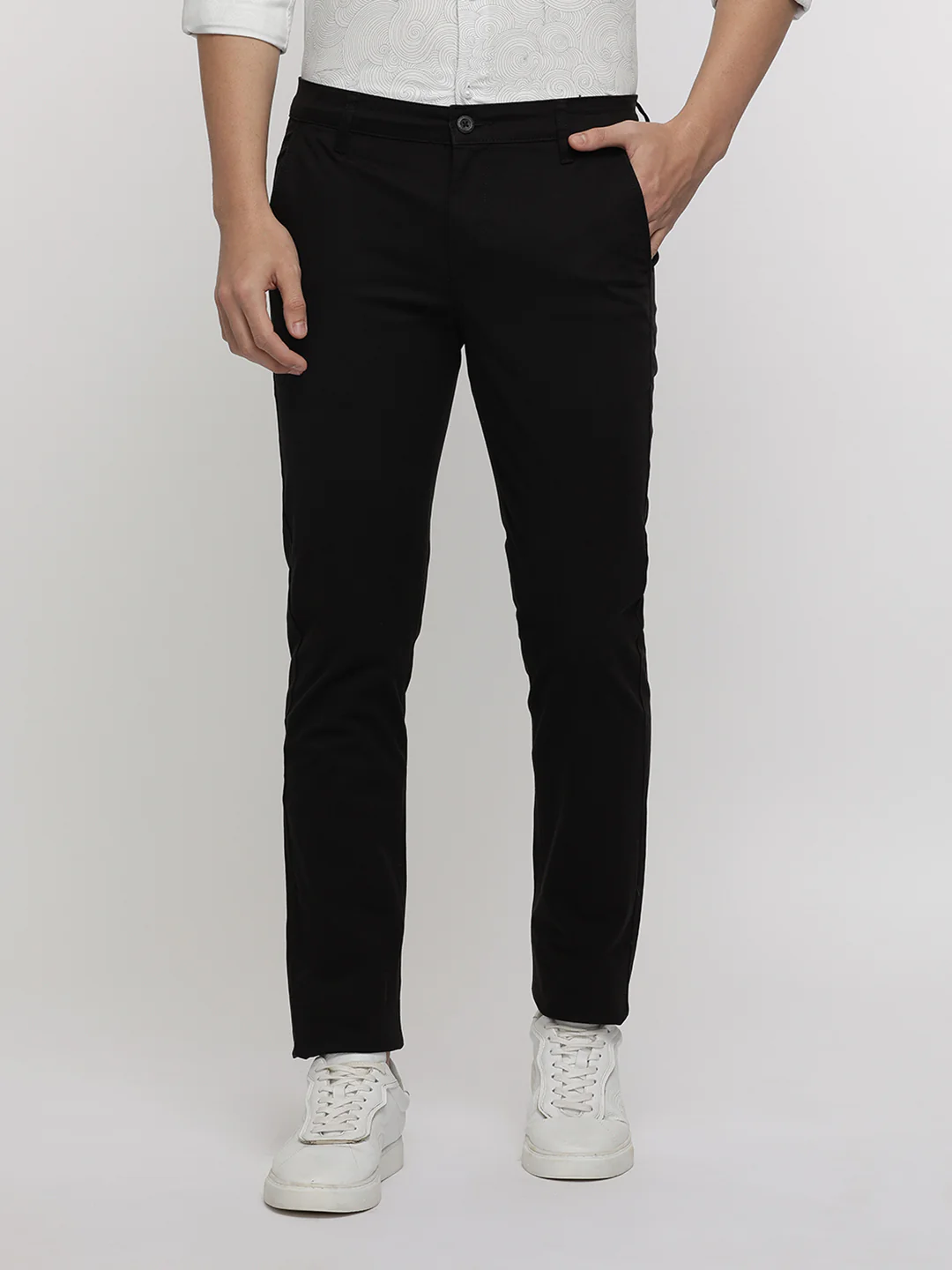 Black Peached Plain Stretch Trousers
