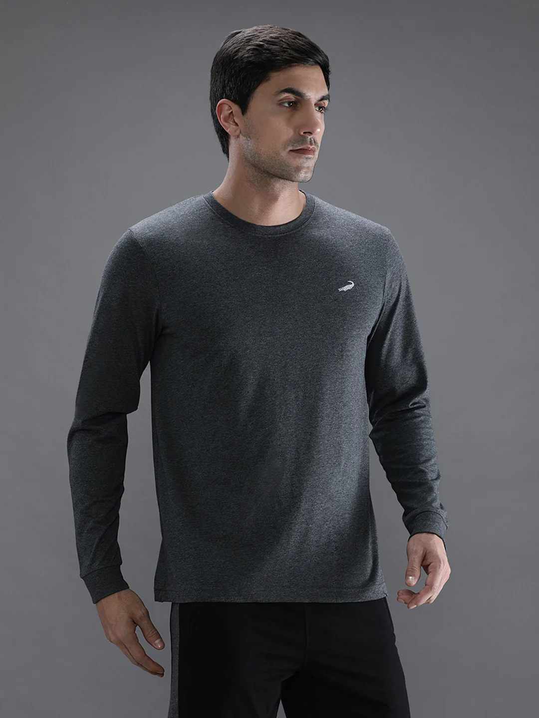 Casual Charcoal Melange Grey Solid T-Shirt