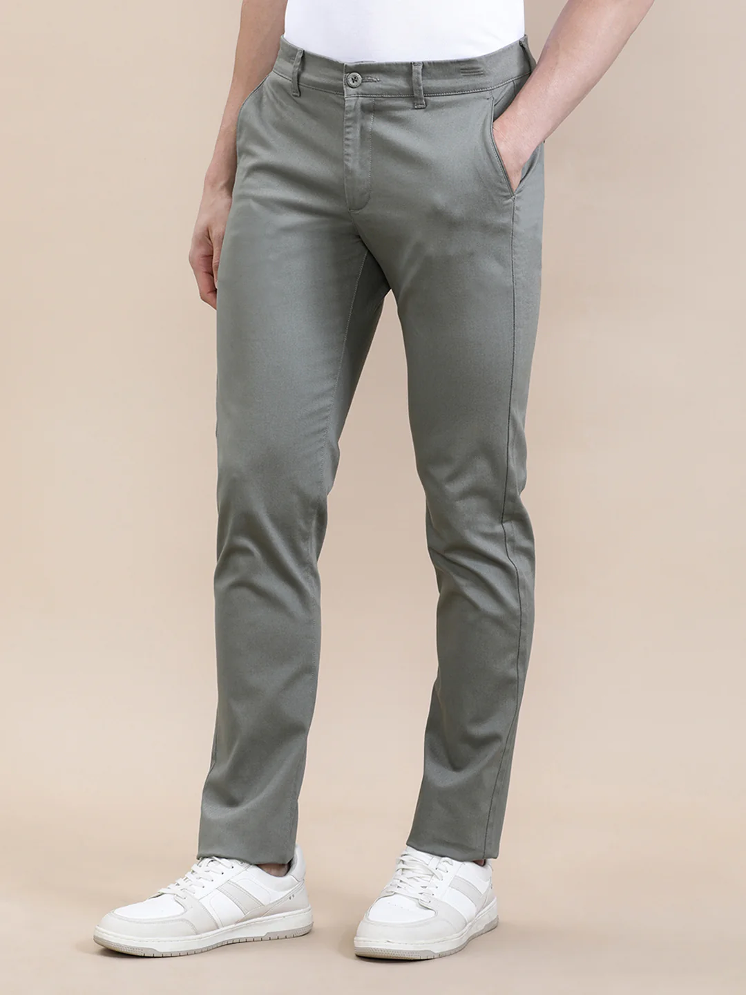 Textured Stretch Green Slim Fit Pants