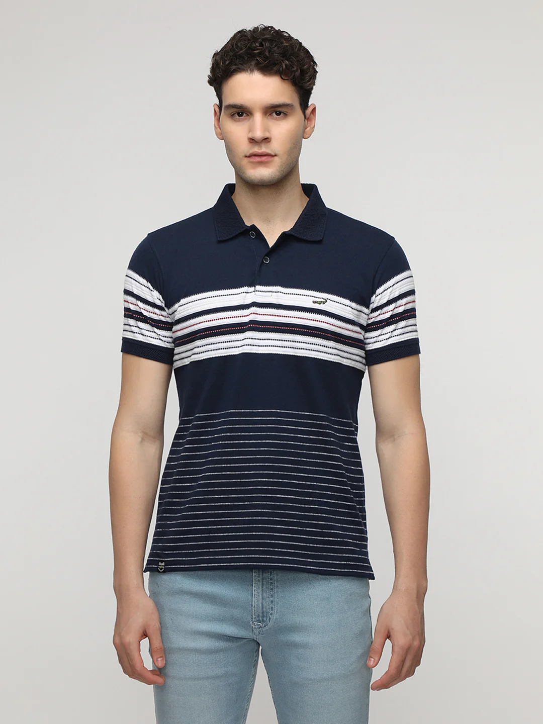 Engineered Striped Navy/White Slim T-Shirt with Cotton Poly Blend