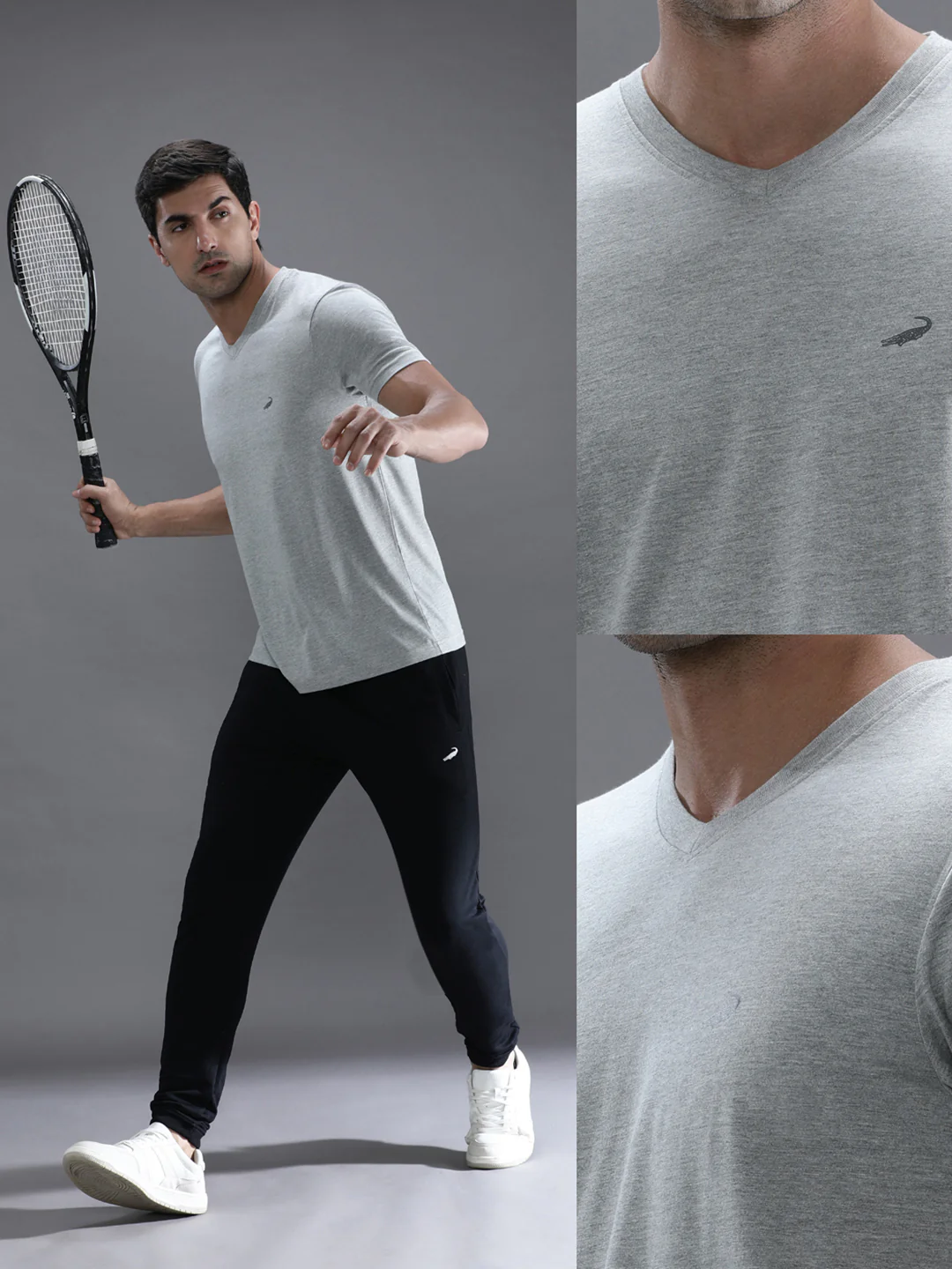 Grey Melange Solid Casual T-Shirt