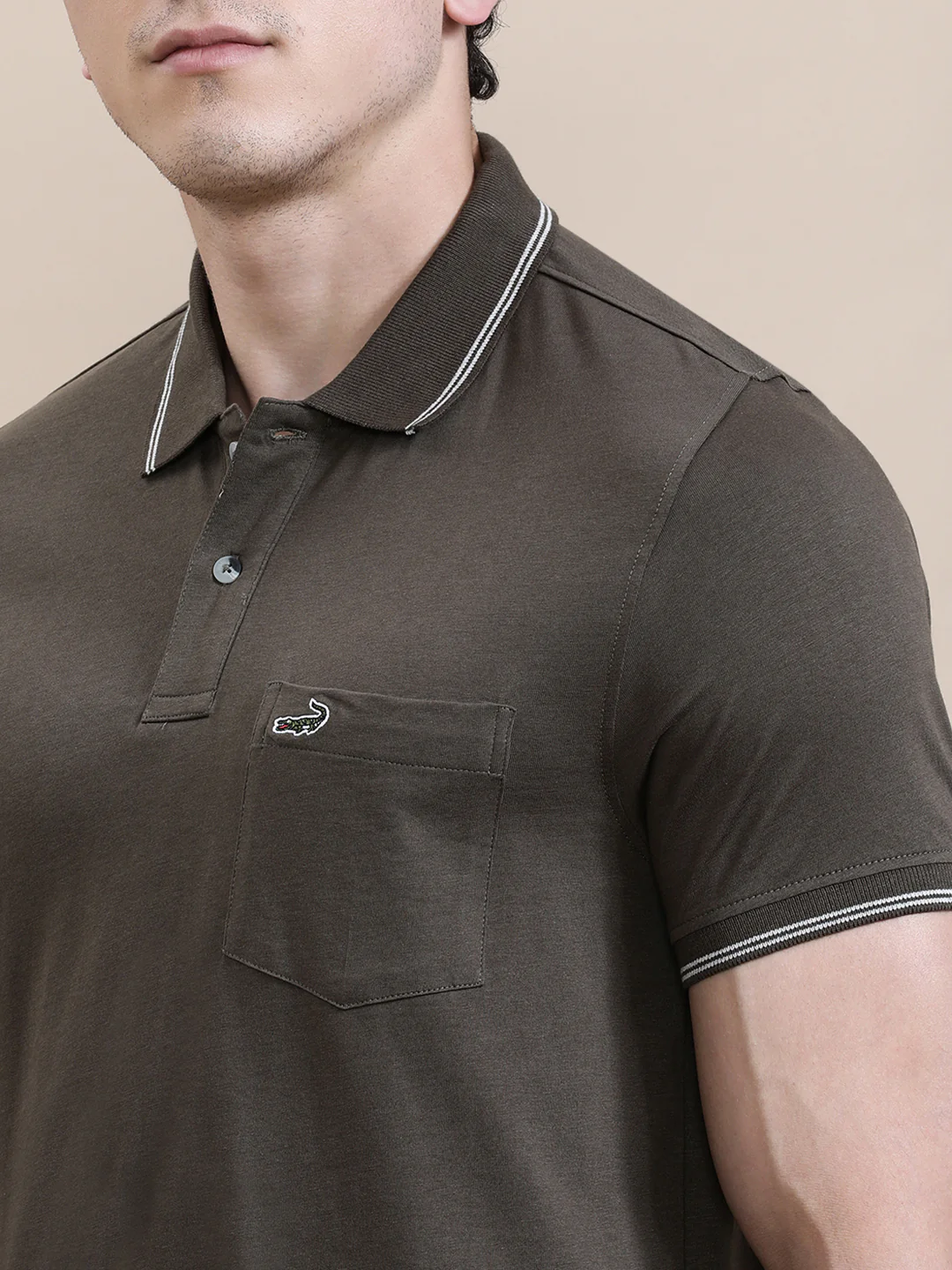 Dark Olive Green Solid Polo T-Shirt with Pocket