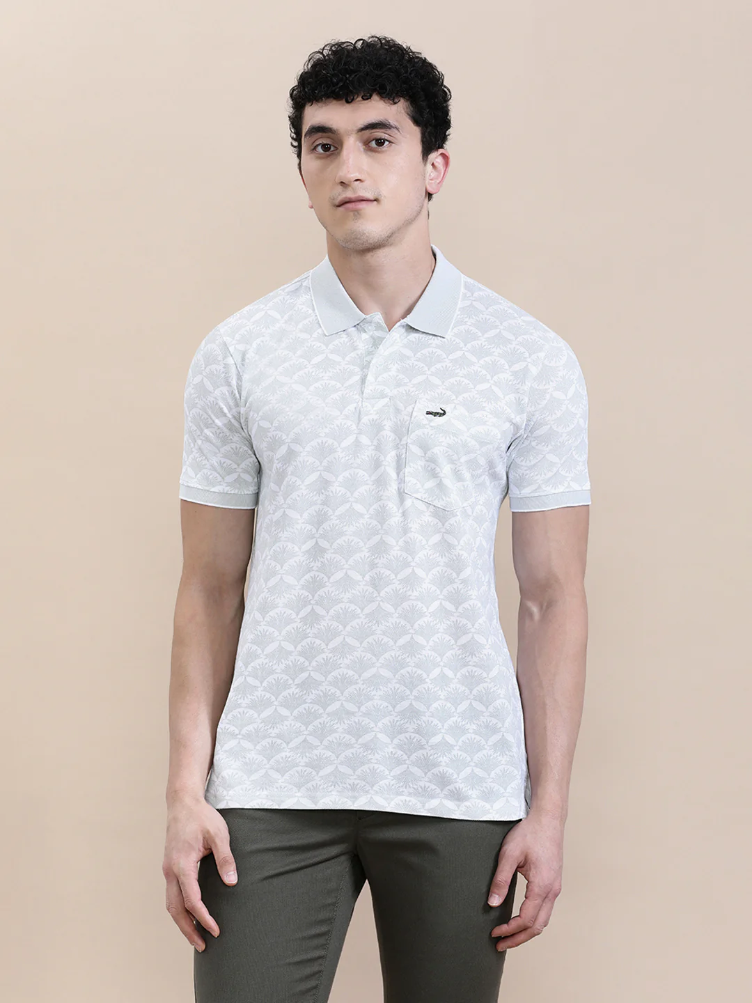 Leaf Motif Slim Fit Polo Black