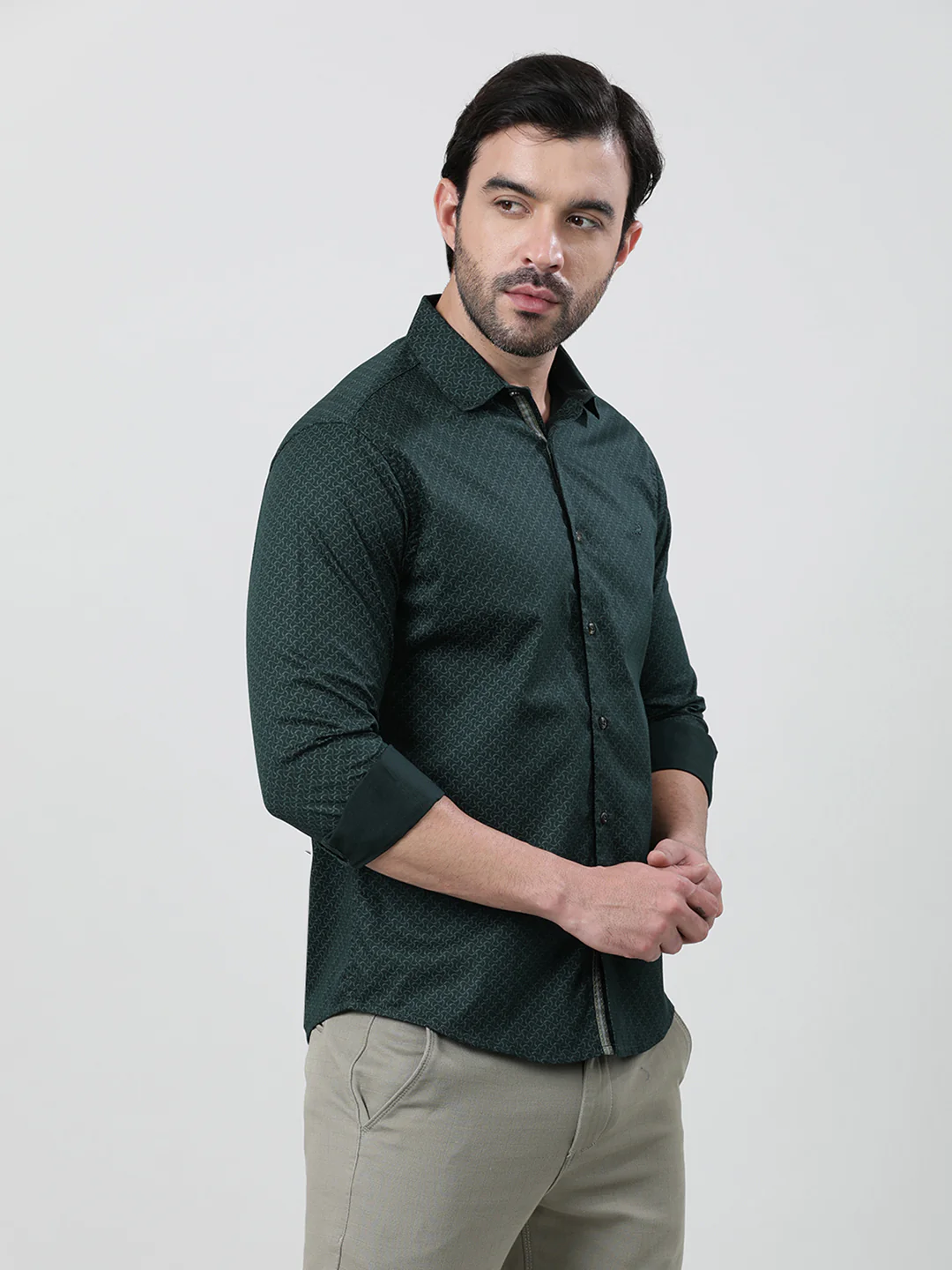 Printed Green Full Sleeve 100% Cotton Casual Shirt