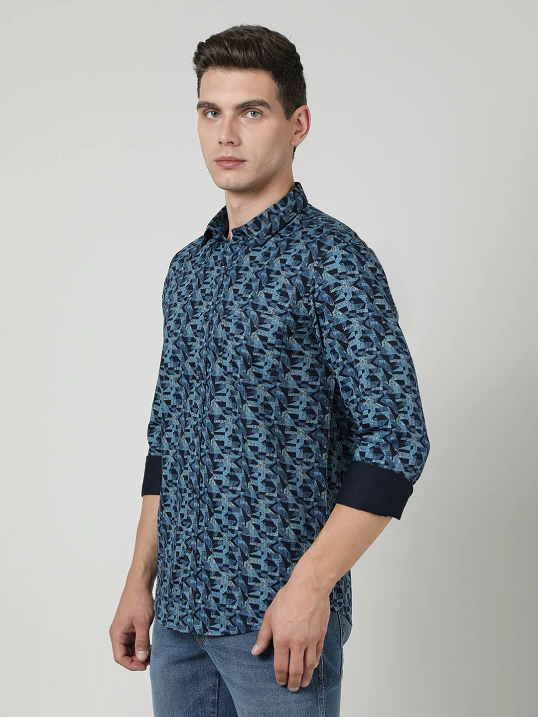 Navy Printed Full Sleeve 100% Cotton Shirt